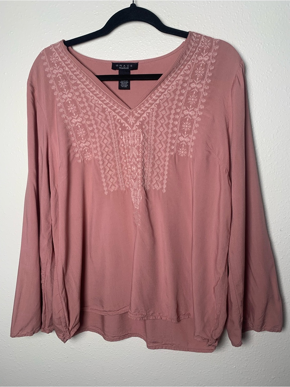 Grace Embroidered V-Neck Tunic in Dusty Rose